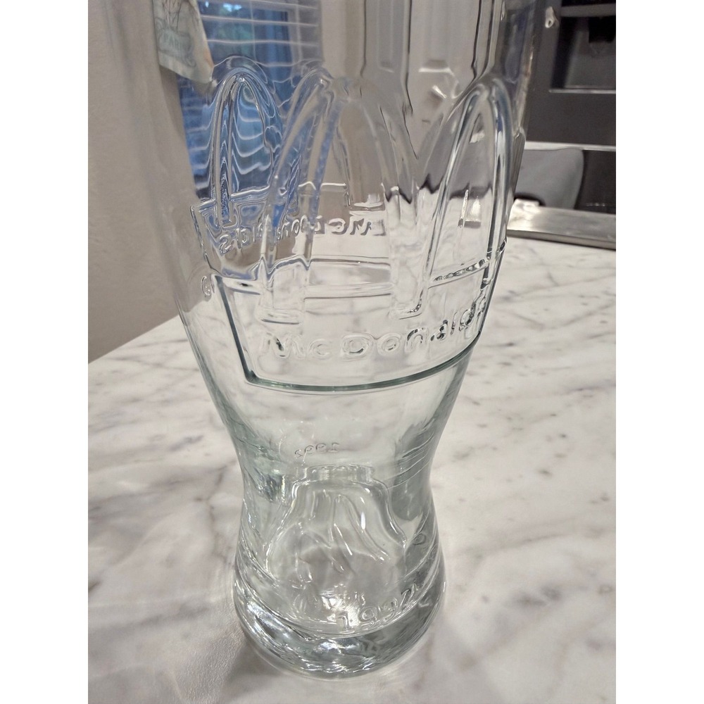 Vintage McDonald's Coca-Cola Glass 1992 Embossed Logo Clear Flared 6 Inch